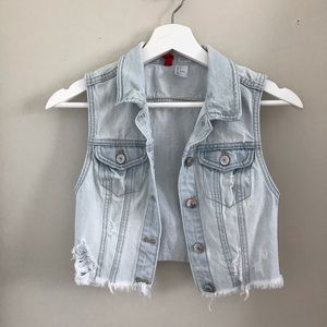 Light Blue Distressed Cropped Denim Vest - H&M